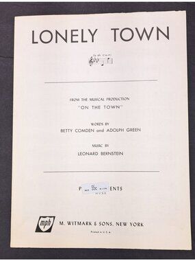 Vintage Lonely Town Sheet Music On The Town Leonard Bernstein 1945 Green Comden
